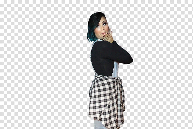 Demi Lovato , woman touching own jaw with hands transparent background PNG clipart