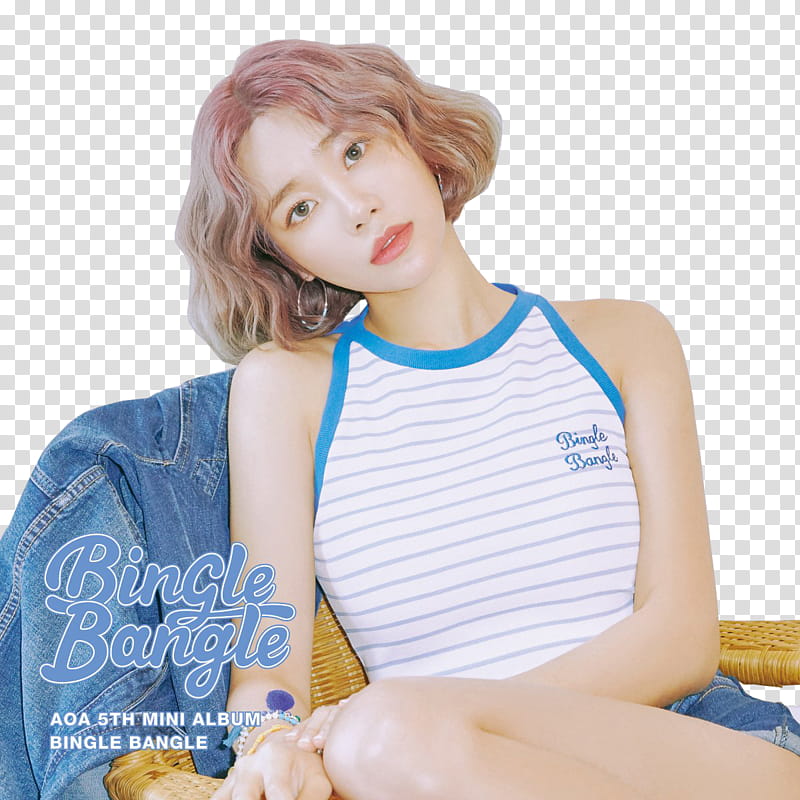 AOA Bingle Bangle Ready version, unknown celebrity wearing white and blue tank top transparent background PNG clipart