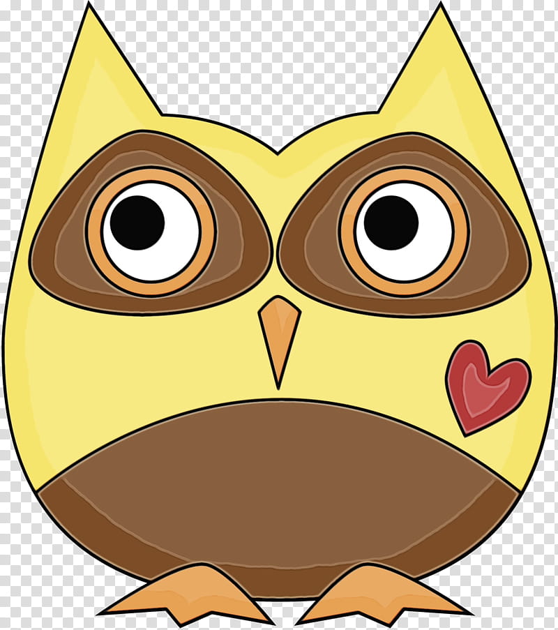 owl cartoon yellow bird, Watercolor, Paint, Wet Ink, Bird Of Prey, Eastern Screech Owl transparent background PNG clipart