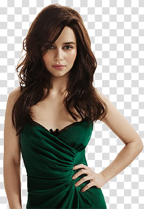 EmiliaClarke, woman wearing green dress transparent background PNG clipart