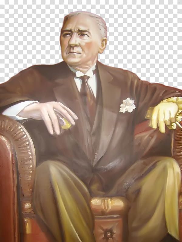ATATURK, man in brown suit jacket sitting on sofa chair art transparent background PNG clipart
