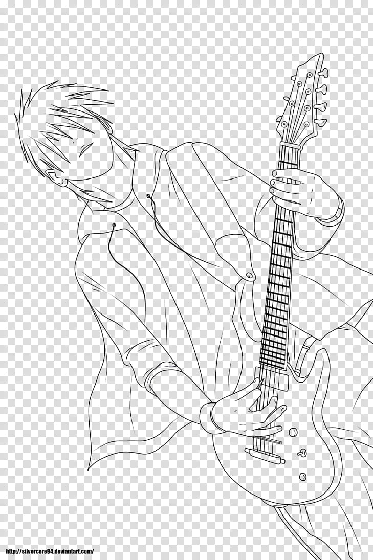 Guitarist, line, male anime character playing guitar line art transparent background PNG clipart