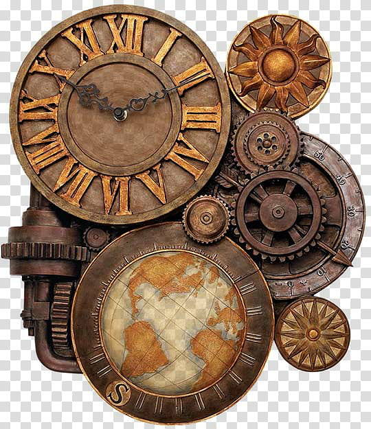 Steampunk : Gears Of Time Wall Clock, vintage Gears of Time wall clock transparent background PNG clipart