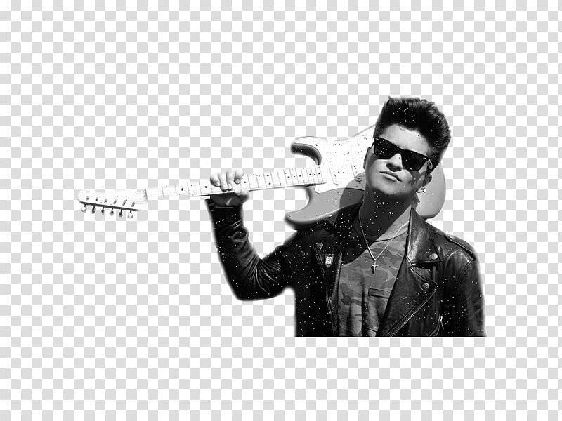 gray-scale of Bruno Mars holding guitar transparent background PNG clipart