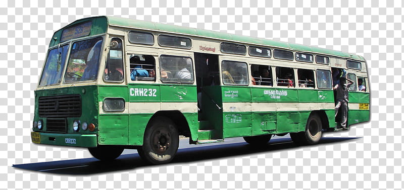Transports x, green and white bus full of people transparent background PNG clipart