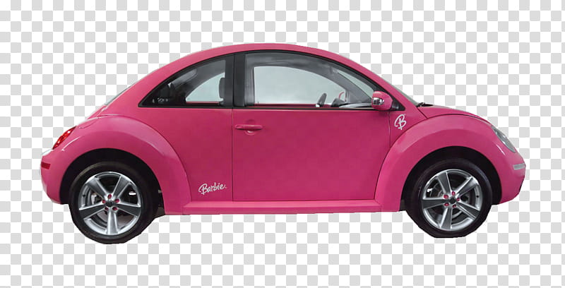 Barbie, pink Volkswagen New Beetle coupe transparent background PNG clipart