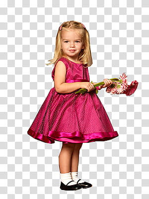 child wearing pink sleeveless dress standing while holding flowers transparent background PNG clipart