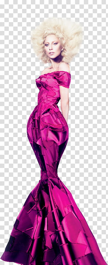 New Lady Gaga, woman wearing pink off-shoulder mermaid dress transparent background PNG clipart