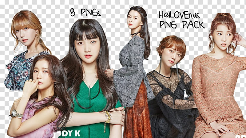 Hello Venus Addy K Magazine, six girl band member wearing dresses transparent background PNG clipart