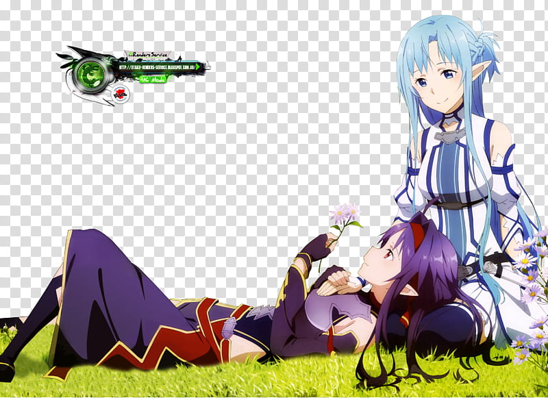 Sword Art Online Konno Yuuki Asuna Good Bye, two female anime characters on green grass field art transparent background PNG clipart