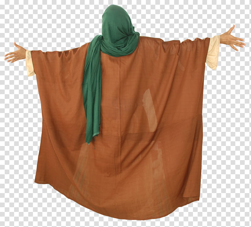 Arab old style clothes, person wearing brown dress and green scarf transparent background PNG clipart