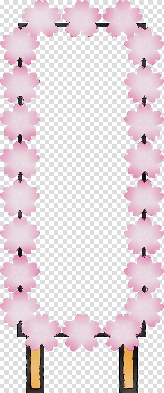 pink heart magenta petal lei, Cherry Flower Frame, Sakura Frame, Floral Frame, Watercolor, Paint, Wet Ink transparent background PNG clipart