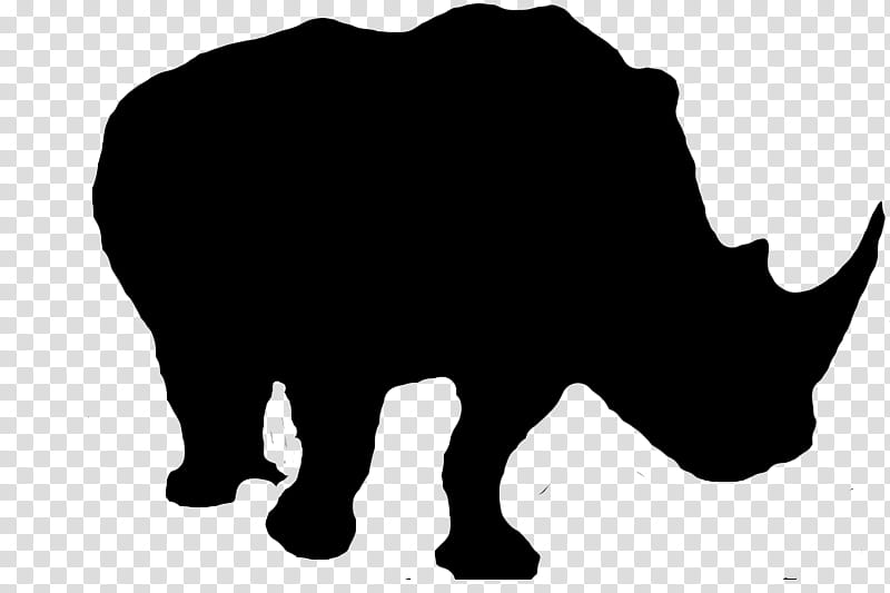 Indian Elephant, Rhinoceros, Silhouette, Drawing, Doodle, White, Black, Head transparent background PNG clipart