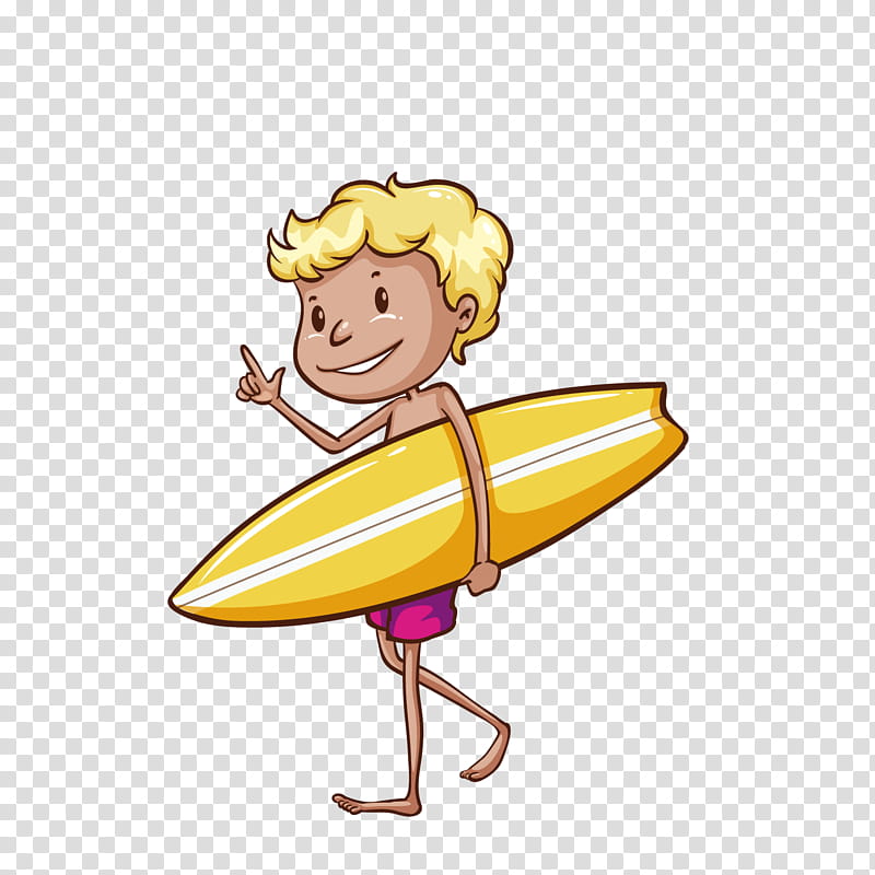 Beach, Drawing, Cartoon, Surfing, Yellow, Surfboard, Surfing Equipment, Boardsport transparent background PNG clipart
