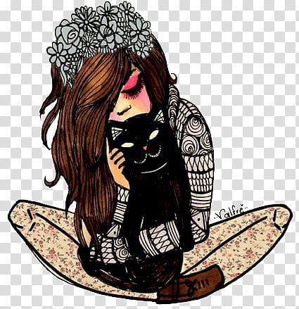 Munequitas Vintage, woman holding black cat illustration transparent background PNG clipart