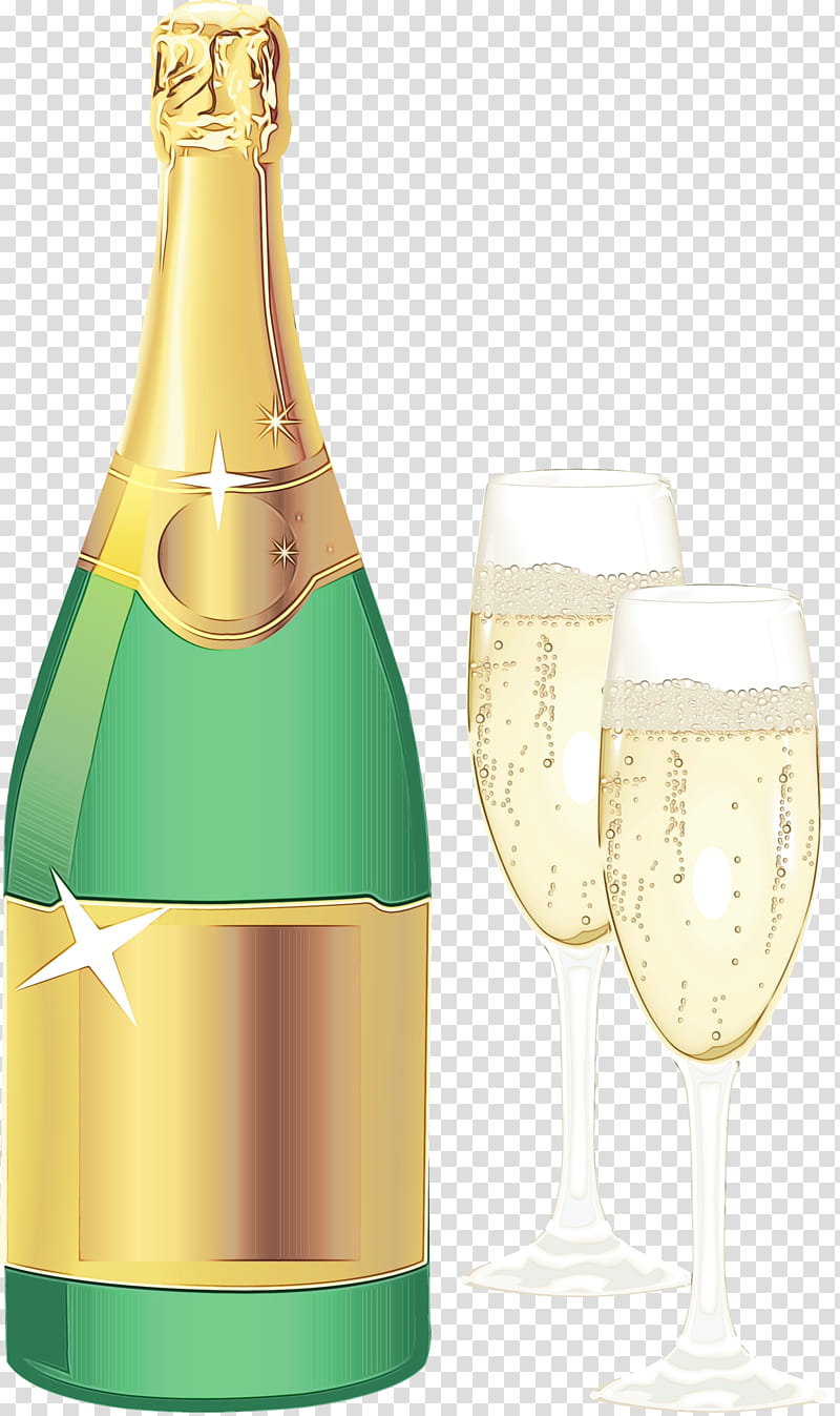 Champagne, Watercolor, Paint, Wet Ink, Drink, Glass Bottle, Alcoholic Beverage, Champagne Stemware transparent background PNG clipart