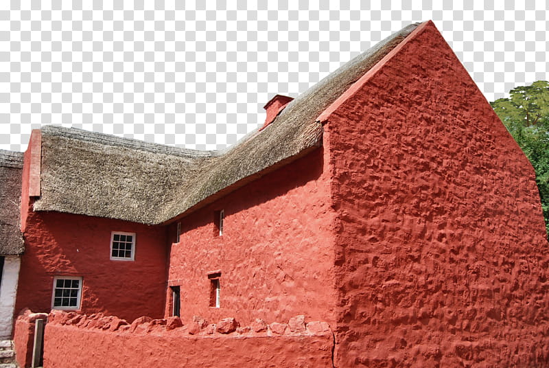 Thatched Cottage, red concrete house transparent background PNG clipart