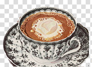 vintage things s, coffee filled teacup on saucer transparent background PNG clipart