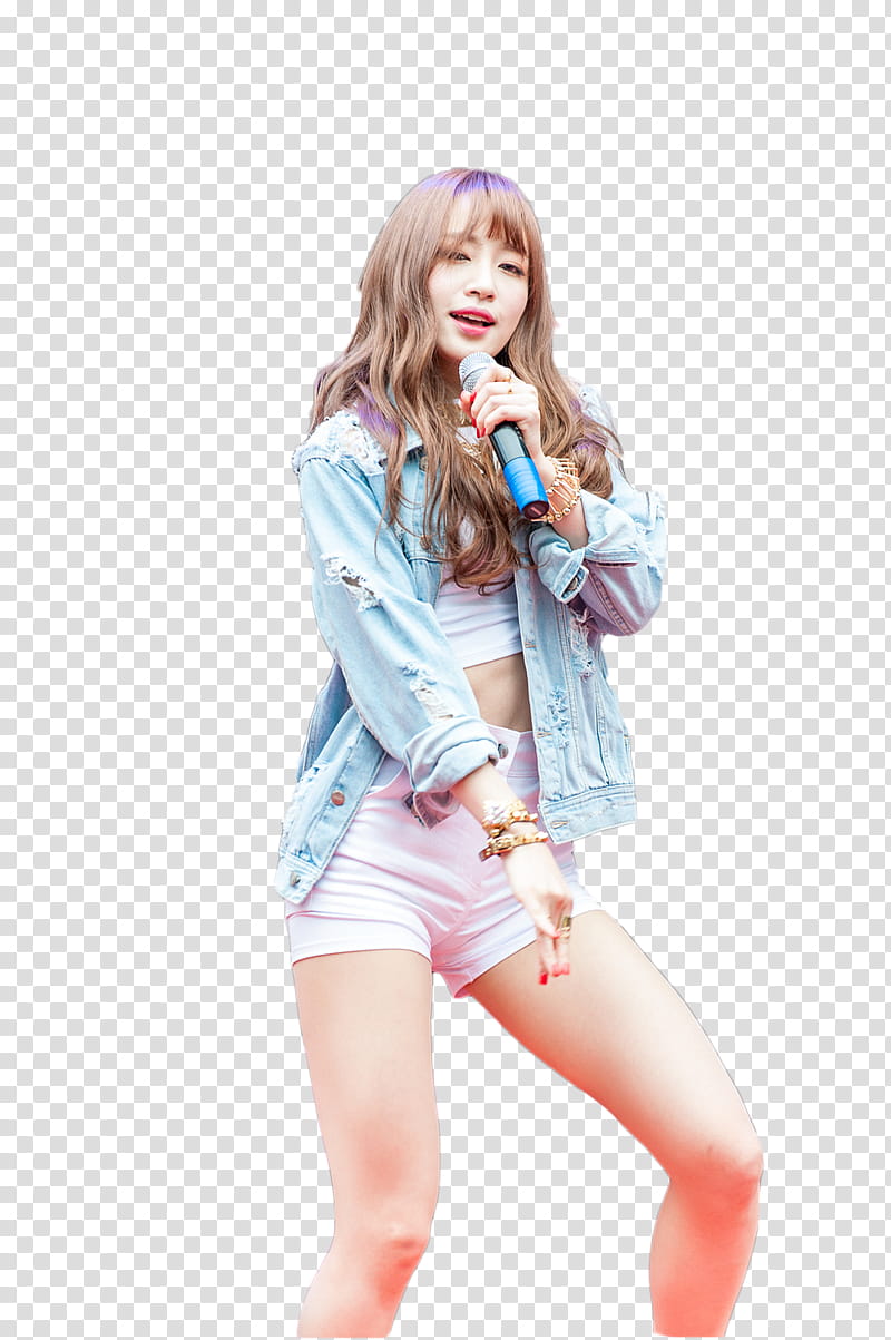 woman wearing blue denim jacket standing and using microphone transparent background PNG clipart
