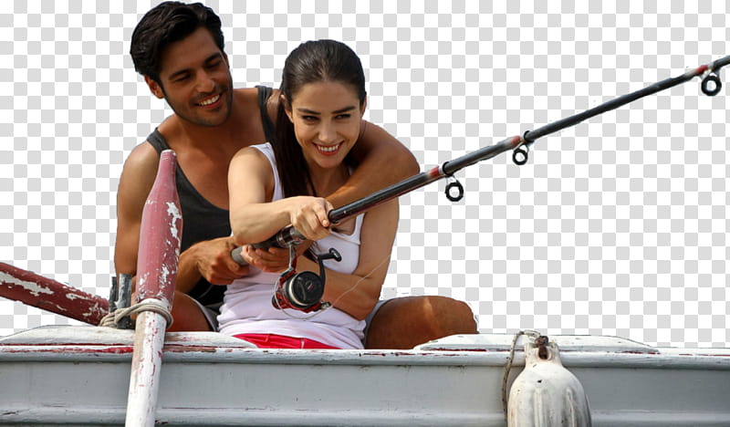 smiling man and woman sitting on boat while fishing transparent background PNG clipart