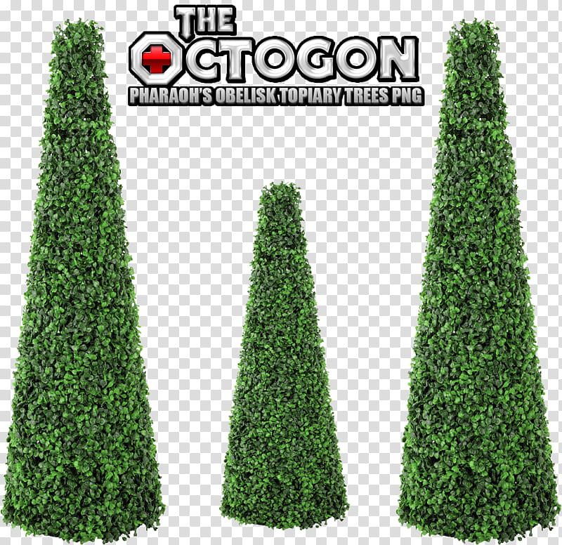 Pharaoh Obelisk Topiary Trees, three green trees transparent background PNG clipart