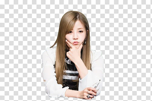 RENDER APINK Chorong at Boramae Fansign, girl with blond hair with her chin on her finger and thumb transparent background PNG clipart