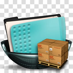 Sphere   , pile of cardboard boxes beside teal folder icon transparent background PNG clipart