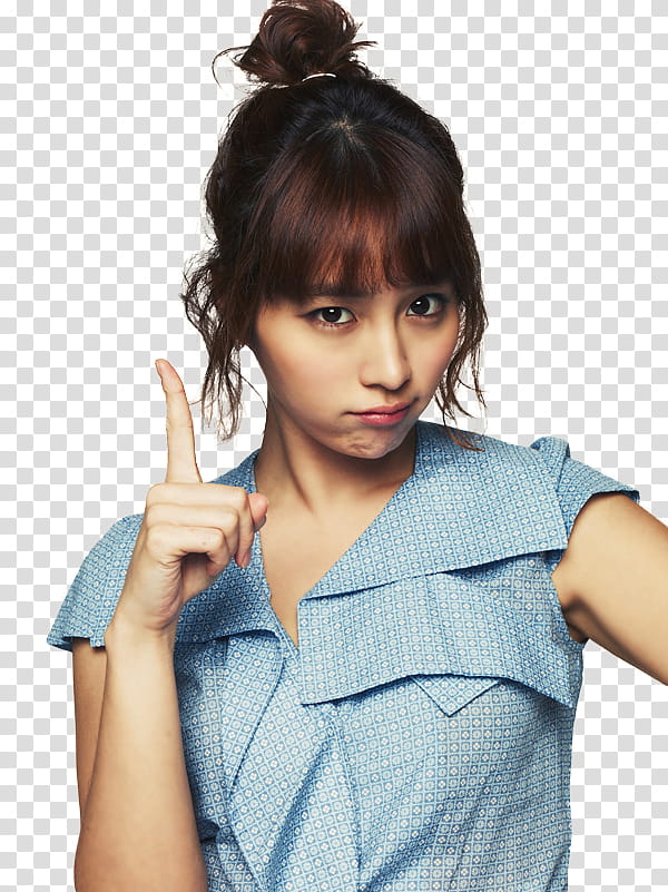 BIG Dorama, woman wearing blue and white blouse showing finger transparent background PNG clipart