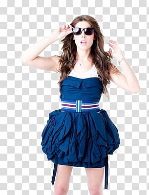 Ashley Greene, standing woman in blue dress holding her sunglasses transparent background PNG clipart