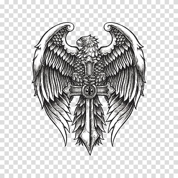 Bird Tattoo, Sword, Eagle, Drawing, Black And White
, Bird Of Prey, Neck, Temporary Tattoo transparent background PNG clipart