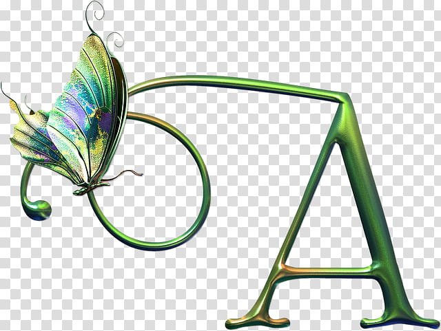 Letras, green letter A with butterfly graphic transparent background PNG clipart
