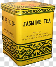 Tea, rectangular yellow Jasmine Tea container art transparent background PNG clipart