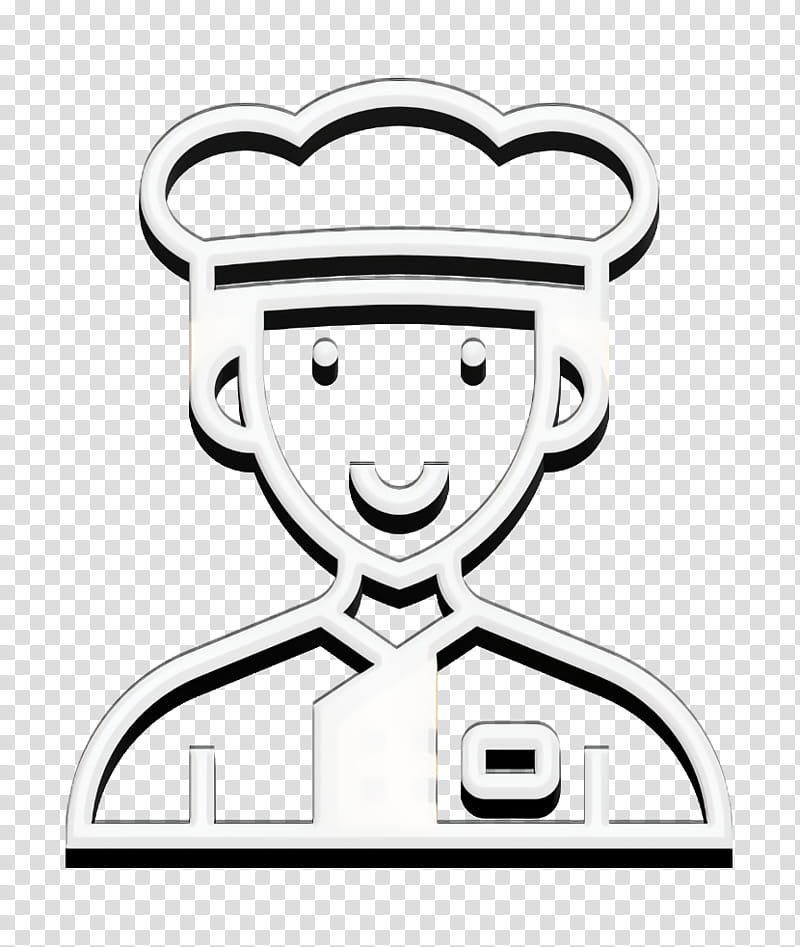 Careers Men icon Chef icon, White, Cartoon, Line Art, Head, Text, Blackandwhite, Headgear transparent background PNG clipart