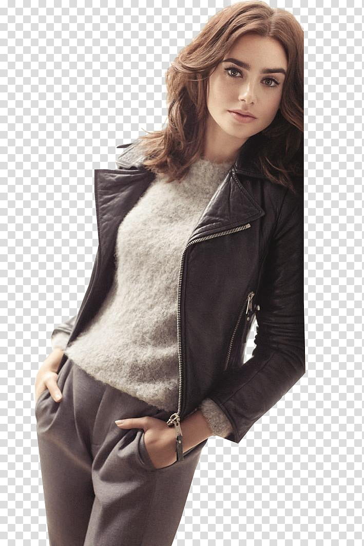 Lily Collins, woman leaning on side transparent background PNG clipart