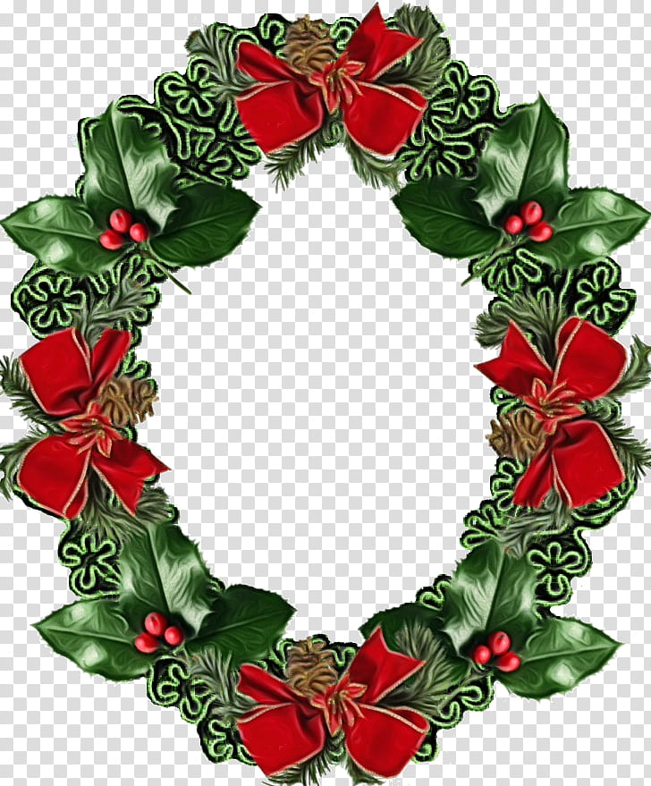Christmas decoration, Watercolor, Paint, Wet Ink, Wreath, Holly, Plant, Flower transparent background PNG clipart