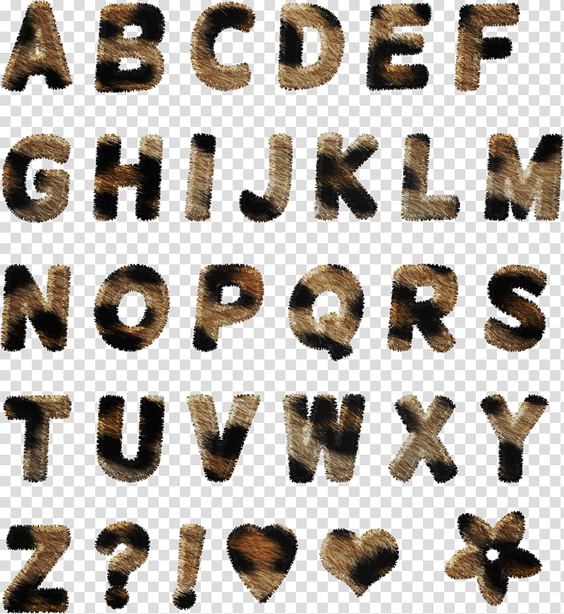 Alpha Furry Leopard, brown alphabet texts transparent background PNG clipart