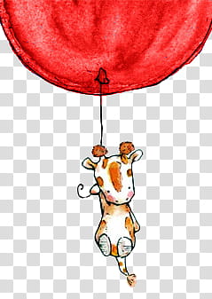 s, orange and white calf holding on red balloon illustration transparent background PNG clipart