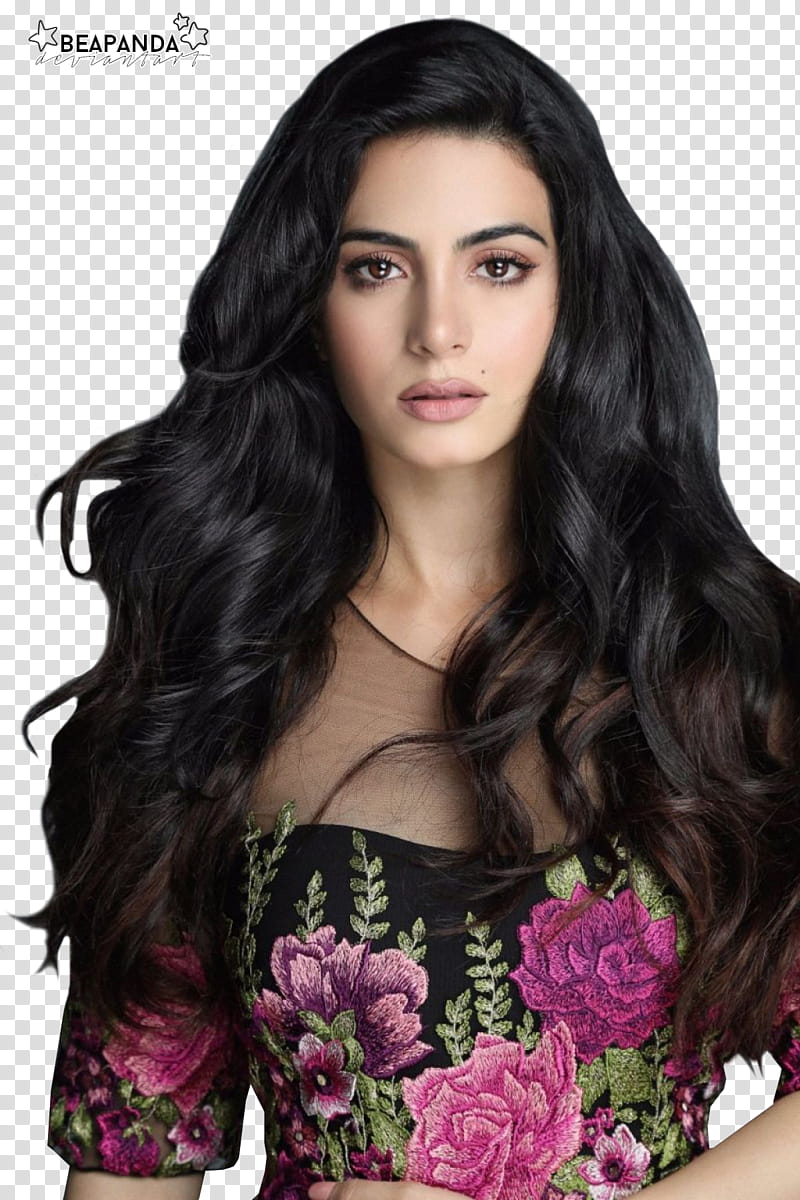 Emeraude Toubia, woman in black and multicolored floral illusion-neckline crop top shirt transparent background PNG clipart