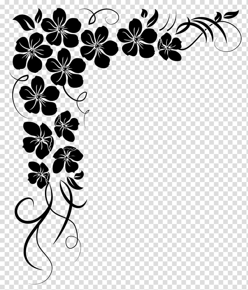 Corners , black and white flower drawing transparent background PNG clipart  | HiClipart