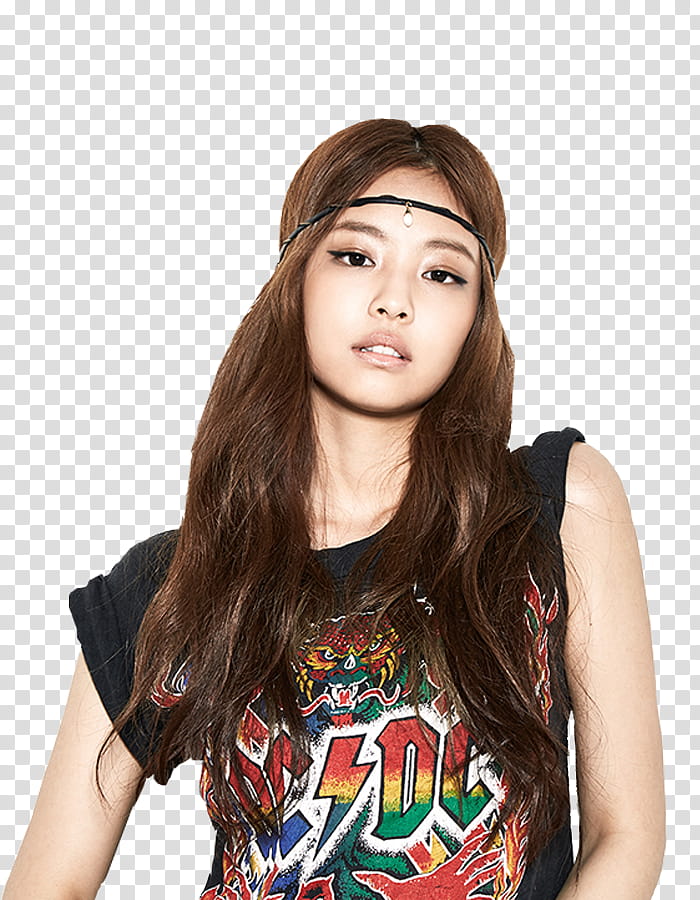 Black pink Jennie Kim, woman in black and multicolored sleeveless top transparent background PNG clipart