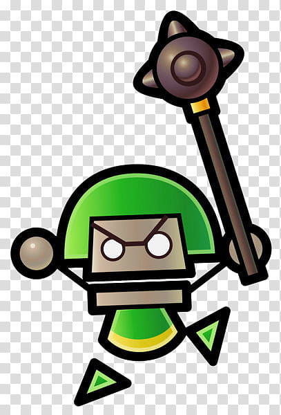 Paper Mario Brushes, green and gray character carrying a mace illustration transparent background PNG clipart