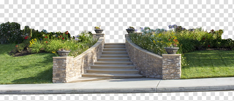 stairway and flowers cut out file, architectural of concrete steps transparent background PNG clipart