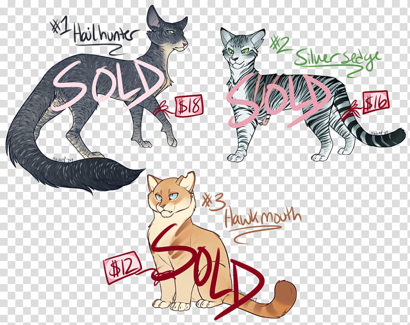 Cat Adoptables Batch  SOLD, three cat illustration transparent background PNG clipart