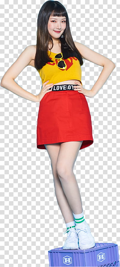 GFriend Sunny Summer PT, woman in yellow spaghetti strap and red skirt transparent background PNG clipart