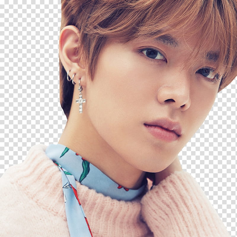 NCT Yearbook , man wearing cross earring transparent background PNG clipart