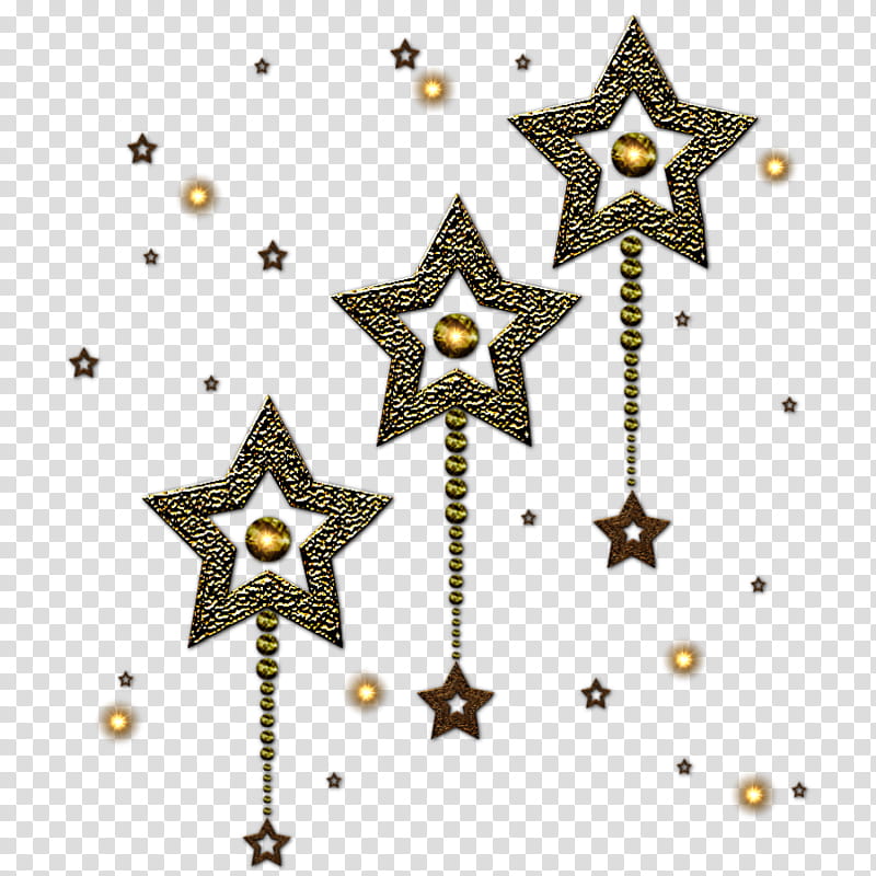 Christmas, three hanging gold stars illustration transparent background PNG clipart