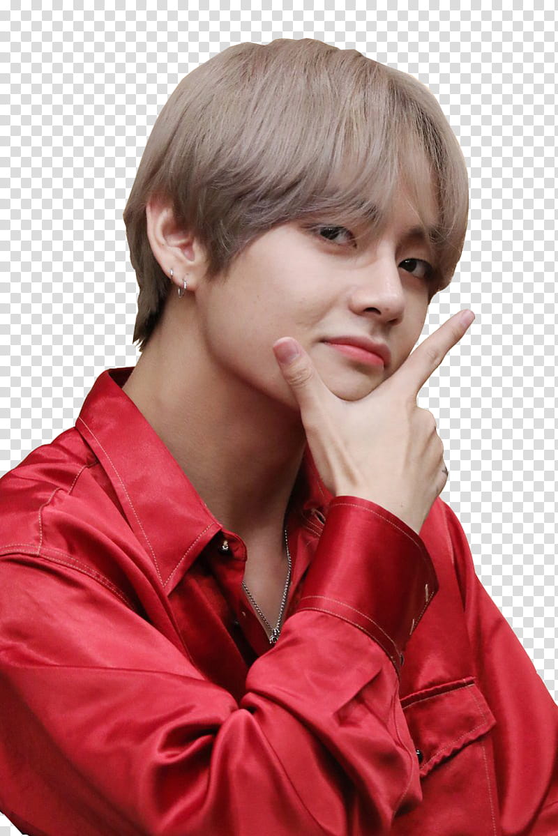 V BTS, man in red dress shirt transparent background PNG clipart