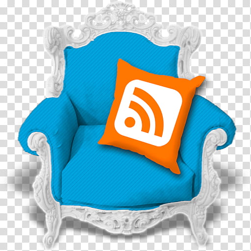 RSS icons, rss_azure, orange WhatsApp pillow on blue armchair transparent background PNG clipart
