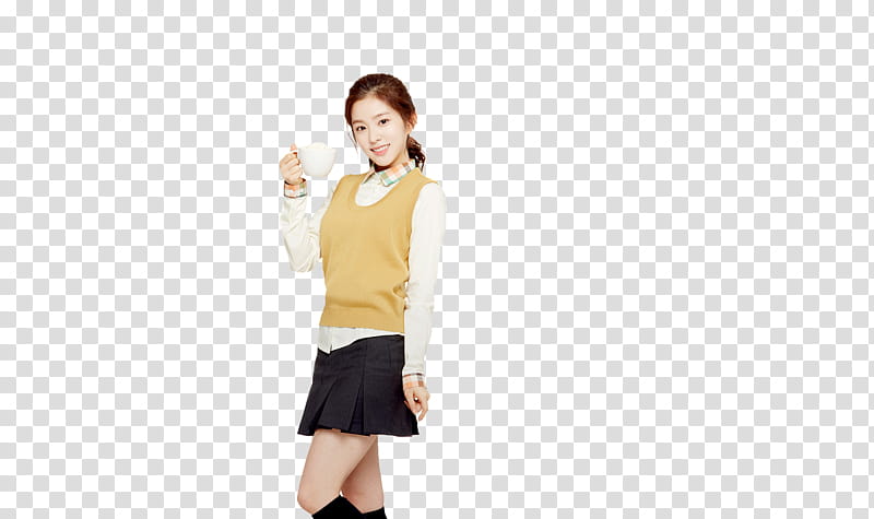 Irene Ivy Club, girl holding white cup transparent background PNG clipart