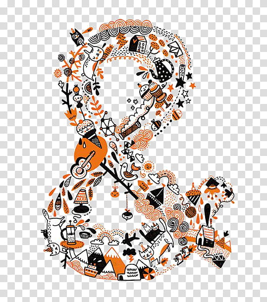 s, orange, black, and white ampersand transparent background PNG clipart